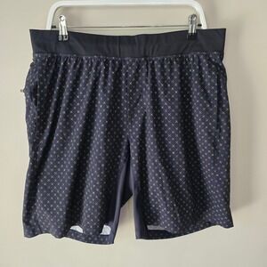 Lululemon Pace Breaker Shorts Mens 38 Black‎ Neon Yellow Cross Pattern 9 Inch